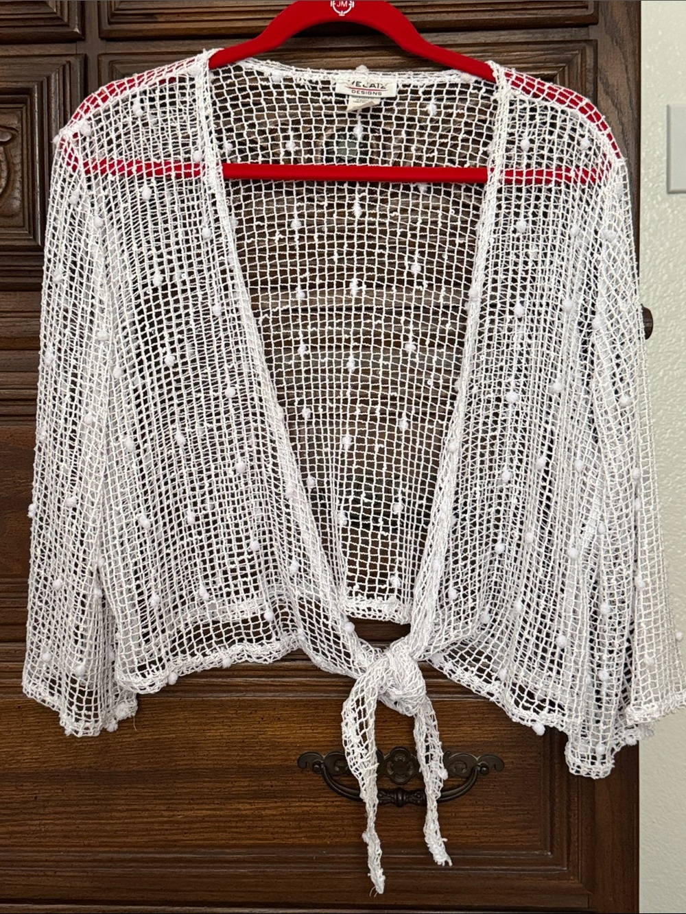 White Open-Knit Tie-Front Shrug by